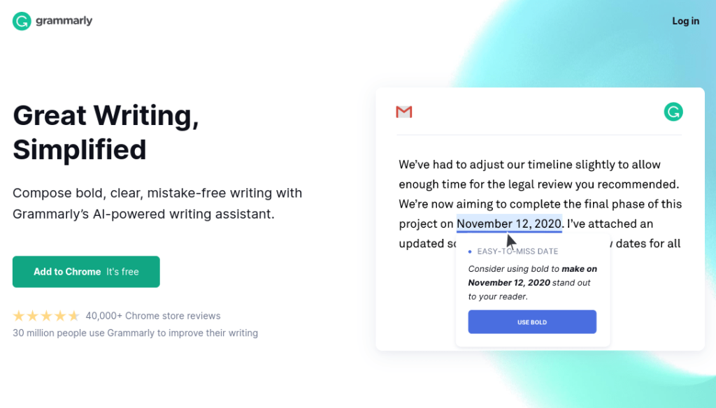 screenshot of grammarly homepage